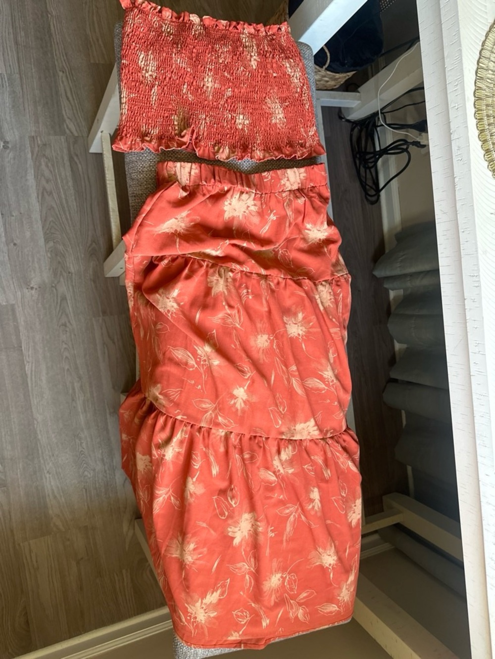 SHEIN Coral Floral Smocked Maxi Skirt Set